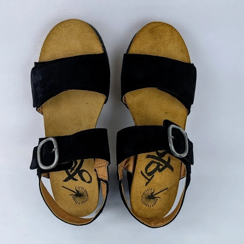 OTBT Peasant Wedge Platform Slingback Sandal Suede Leather Black 9.5M NIB
